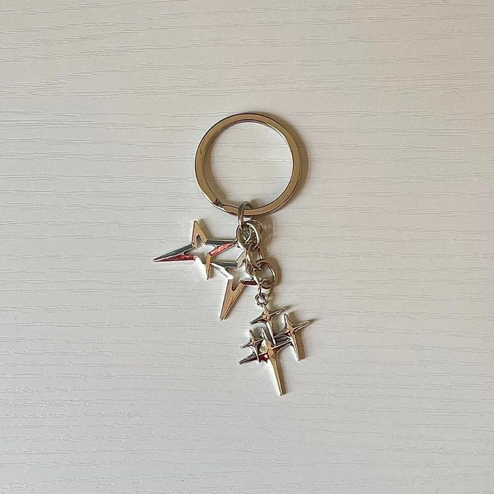 y2k 2000s triple star pendant keyring for keychain